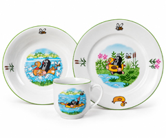 Detská porcelánová tanierová súprava Krtko – kačička, 3-dielna