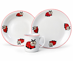 Detská porcelánová tanierová súprava Lienka, 3-dielna