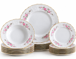 Bernadotte ružička porcelánová tanierová súprava pre 6 osôb, 18-dielna