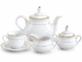 Constance zlatá linka – porcelánová čajová súprava pre 6 osôb, 17-dielna