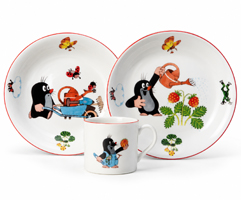 Detská porcelánová tanierová súprava Krtko – jahody, 3-dielna