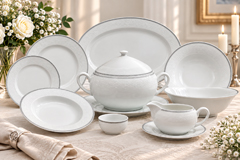 Opal krajka so sivou linkou – porcelánová obedová súprava pre 6 osôb, 27-dielna