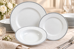 Opal krajka so sivou linkou – porcelánová tanierová súprava pre 6 osôb, 18-dielna