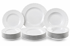 Rokoko biela porcelánová tanierová súprava pre 6 osôb, 18-dielna