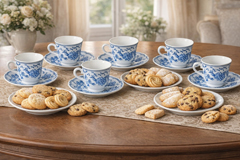 Cibulák čajová súprava pre 6 osôb, 12-dielna – reliéfny porcelán s modrým cibulovým vzorom